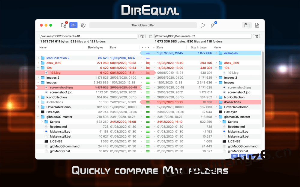 DirEqual for Mac v4.5 破解版 文件及文件夹快速比较工具 苹果电脑