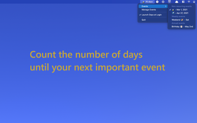 Days - Countdown for Menu Bar for Mac v1.9.1 破解版 菜单栏倒计时软件 苹果电脑