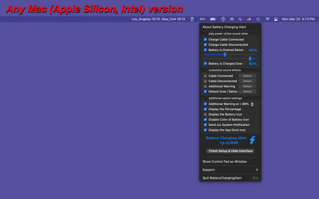Battery Charging Alert for Mac v3.20 破解版 电池电量提醒工具 - 苹果电脑 - Mac宇宙