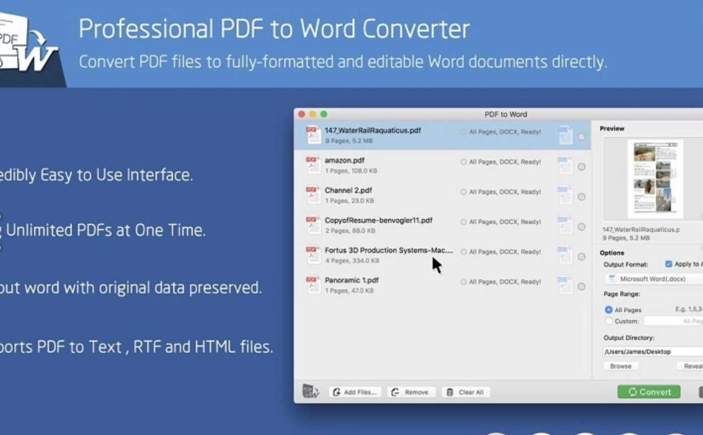 PDF to Word  for Mac v8.5.7 破解版 PDF转换Word格式 苹果电脑