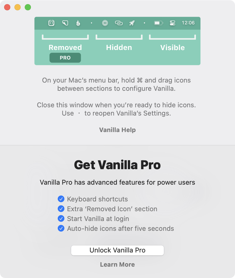Vanilla Pro for Mac v2.1.1 菜单栏图标管理工具 苹果电脑