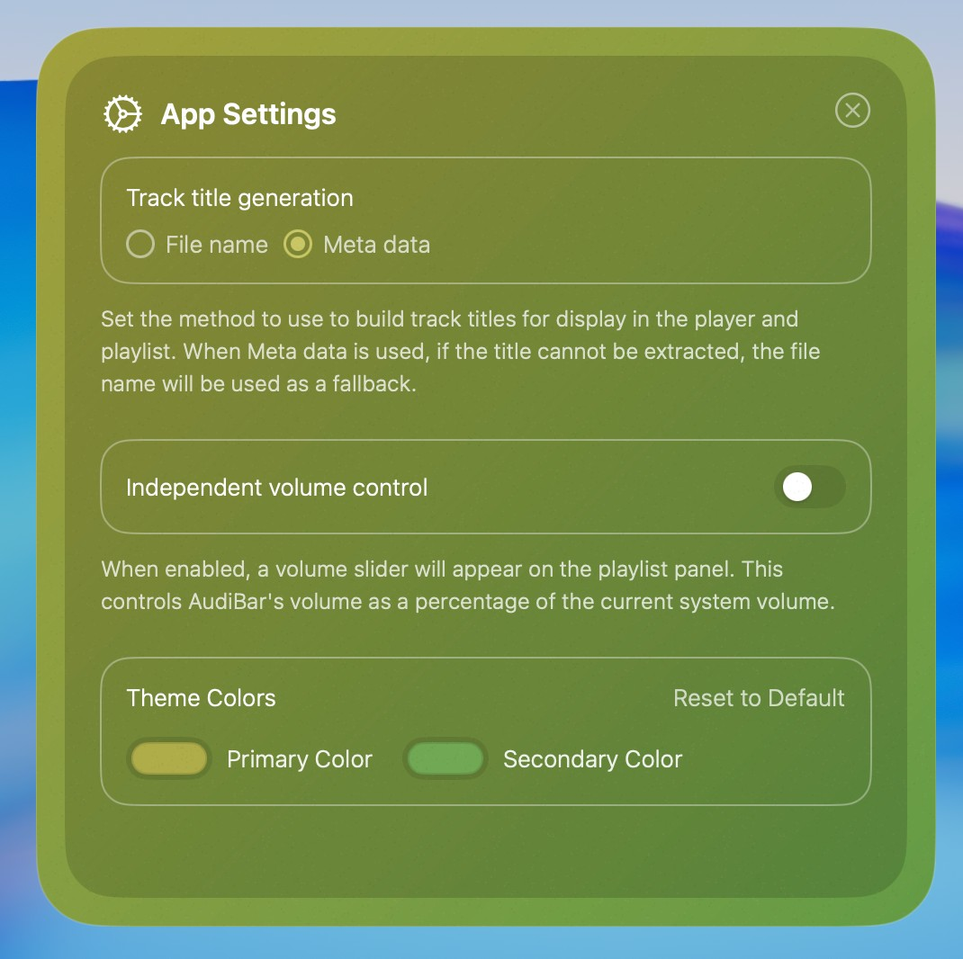 AudiBar for Mac v2.1.0 菜单栏音乐播放器-Mac宇宙